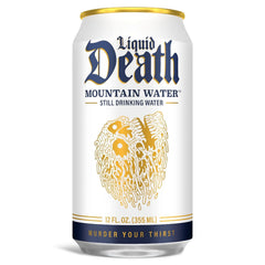 Liquid Death Still Mountain Water, Real Mountain Source, Ice-Cold Cans, Infinitely Recyclable, 12 Fl Oz (Pack of 12)