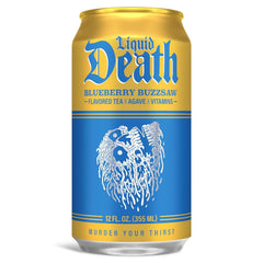 Liquid Death Iced Tea - Blueberry Buzzsaw (Blueberry-Flavored Black Tea), Less Sugar*, Boost of Caffeine, B Vitamins, No Artificial Sweeteners, 12 Fl Oz (Pack of 12)
