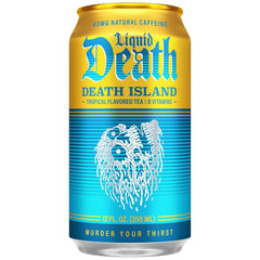 Liquid Death Iced Tea - Death Island (Tropical-Flavored Black Tea), Less Sugar*, Boost of Caffeine, B Vitamins, No Artificial Sweeteners, 12 Fl Oz (Pack of 12)