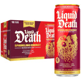 Liquid Death Sparkling Energy - Murder Mystery (Cherry, Cream, Spice), Zero Sugar Energy Drink, Unextreme Caffeine 100mg, Essential Vitamins, 12 Fl Oz (Pack of 12)