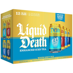 Liquid Death Iced Tea - Modern Variety, Less Sugar*, Boost of Caffeine, B Vitamins, No Artificial Sweeteners, 4 Flavors: Tea/Lemonade, Rest in Peach, Death Island, Blueberry Buzzsaw, 12 Fl Oz (Pack of 12)