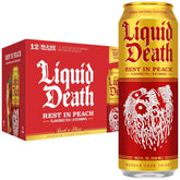 Liquid Death Iced Tea - Rest In Peach (Peach-Flavored Black Tea), Less Sugar*, Boost of Caffeine, B Vitamins, No Artificial Sweeteners, King Size 19.2 Fl Oz (Pack of 12)