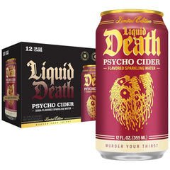 Liquid Death Soda-Flavored Sparkling Water - Psycho Cider (Apple Cinnamon), Less Sugar*, Huge Flavor, No Caffeine, No Artificial Sweeteners, 12 Fl Oz (Pack of 12)