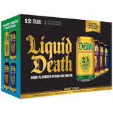 Liquid Death Soda-Flavored Sparkling Water - Classic Variety 2, Less Sugar*, Huge Flavor, No Artificial Sweeteners, 4 Flavors: Sinister Ginger, Doctor Death, Cola, Root Beer, 12 Fl Oz (Pack of 12)
