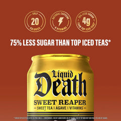 Liquid Death Iced Tea - Sweet Reaper (Black Sweet Tea), Less Sugar*, Boost of Caffeine, B Vitamins, No Artificial Sweeteners, 12 Fl Oz (Pack of 12)