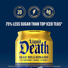 Liquid Death Iced Tea - Dead Billionaire (Black Tea/Lemonade), Less Sugar*, Boost of Caffeine, B Vitamins, No Artificial Sweeteners, 12 Fl Oz (Pack of 12)