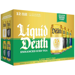 Liquid Death Iced Tea - Classic Variety, Less Sugar*, Boost of Caffeine, B Vitamins, No Artificial Sweeteners, 4 Flavors: Tea/Lemonade, Unsweet Reaper, Sweet Reaper, Green Guillotine, 12 Fl Oz (Pack of 12)