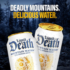 Liquid Death Still Mountain Water, Real Mountain Source, Ice-Cold Cans, Infinitely Recyclable, King Size 19.2 Fl Oz (Pack of 12)