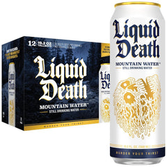 Liquid Death Still Mountain Water, Real Mountain Source, Ice-Cold Cans, Infinitely Recyclable, King Size 19.2 Fl Oz (Pack of 12)