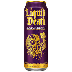 Liquid Death Soda-Flavored Sparkling Water - Doctor Death (Cherry, Cream, Spice), Less Sugar*, Huge Flavor, No Caffeine, No Artificial Sweeteners, King Size 19.2 Fl Oz (Pack of 12)