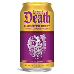 Liquid Death Iced Tea - Slaughter Berry (Raspberry-Flavored Black Tea), Less Sugar*, Boost of Caffeine, B Vitamins, No Artificial Sweeteners, 12 Fl Oz (Pack of 12)