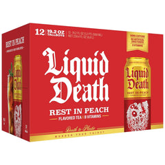 Liquid Death Iced Tea - Rest In Peach (Peach-Flavored Black Tea), Less Sugar*, Boost of Caffeine, B Vitamins, No Artificial Sweeteners, King Size 19.2 Fl Oz (Pack of 12)