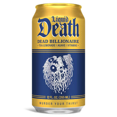 Liquid Death Iced Tea - Dead Billionaire (Black Tea/Lemonade), Less Sugar*, Boost of Caffeine, B Vitamins, No Artificial Sweeteners, 12 Fl Oz (Pack of 12)