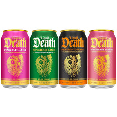 Liquid Death Soda-Flavored Sparkling Water - Modern Variety, Less Sugar*, Huge Flavor, No Caffeine, No Artificial Sweeteners, 4 Flavors: Lime, Orange, Strawberry, Piña Killada 12 Fl Oz (Pack of 12)