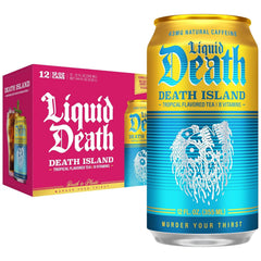 Liquid Death Iced Tea - Death Island (Tropical-Flavored Black Tea), Less Sugar*, Boost of Caffeine, B Vitamins, No Artificial Sweeteners, 12 Fl Oz (Pack of 12)