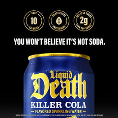 Liquid Death Soda-Flavored Sparkling Water - Killer Cola, Less Sugar*, Huge Flavor, No Caffeine, No Artificial Sweeteners, 12 Fl Oz (Pack of 12)