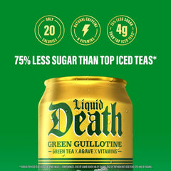 Liquid Death Iced Tea - Green Guillotine (Green Tea), Less Sugar*, Boost of Caffeine, B Vitamins, No Artificial Sweeteners, 12 Fl Oz (Pack of 12)