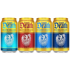 Liquid Death Iced Tea - Modern Variety, Less Sugar*, Boost of Caffeine, B Vitamins, No Artificial Sweeteners, 4 Flavors: Tea/Lemonade, Rest in Peach, Death Island, Blueberry Buzzsaw, 12 Fl Oz (Pack of 12)
