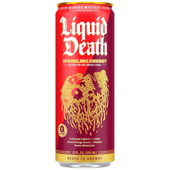 Liquid Death Sparkling Energy - Murder Mystery (Cherry, Cream, Spice), Zero Sugar Energy Drink, Unextreme Caffeine 100mg, Essential Vitamins, 12 Fl Oz (Pack of 12)