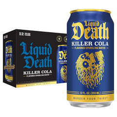 Liquid Death Soda-Flavored Sparkling Water - Killer Cola, Less Sugar*, Huge Flavor, No Caffeine, No Artificial Sweeteners, 12 Fl Oz (Pack of 12)