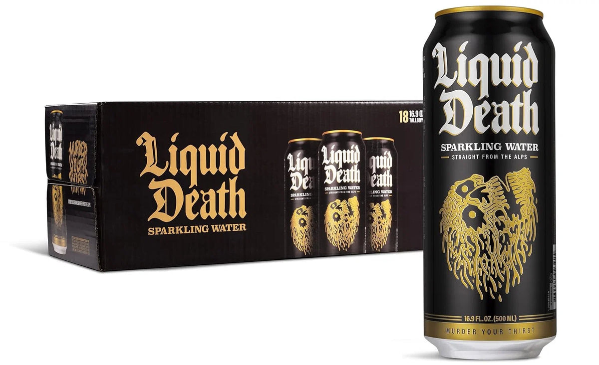 Liquid Death, Sparkling Mountain Water, 18-Pack (Tallboy Size 16.9oz Cans), Real Mountain Source, Natural Minerals & Electrolytes