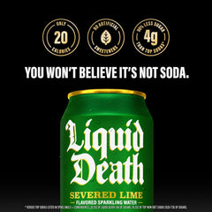 Liquid Death Soda-Flavored Sparkling Water - Severed Lime (Classic Lime Soda), Less Sugar*, Huge Flavor, No Artificial Sweeteners, King Size 19.2 Fl Oz (Pack of 12)