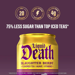Liquid Death Iced Tea - Slaughter Berry (Raspberry-Flavored Black Tea), Less Sugar*, Boost of Caffeine, B Vitamins, No Artificial Sweeteners, 12 Fl Oz (Pack of 12)