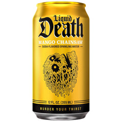 Liquid Death Soda-Flavored Sparkling Water - Mango Chainsaw (Mango Orange), Less Sugar*, Huge Flavor, No Caffeine, No Artificial Sweeteners, 12 Fl Oz (Pack of 12)