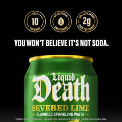 Liquid Death Soda-Flavored Sparkling Water - Classic Variety, Less Sugar*, Huge Flavor, No Caffeine, No Artificial Sweeteners, 4 Flavors: Lime, Doctor Death, Cola, Root Beer, 12 Fl Oz (Pack of 12)