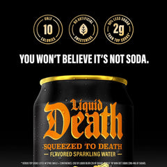 Liquid Death Soda-Flavored Sparkling Water - Squeezed To Death (Classic Orange Soda), Less Sugar*, Huge Flavor, No Caffeine, No Artificial Sweeteners, 12 Fl Oz (Pack of 12)