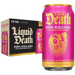 Liquid Death Soda-Flavored Sparkling Water - Piña Killada (Classic Piña Colada), Less Sugar*, Huge Flavor, No Caffeine, No Artificial Sweeteners, 12 Fl Oz (Pack of 12)