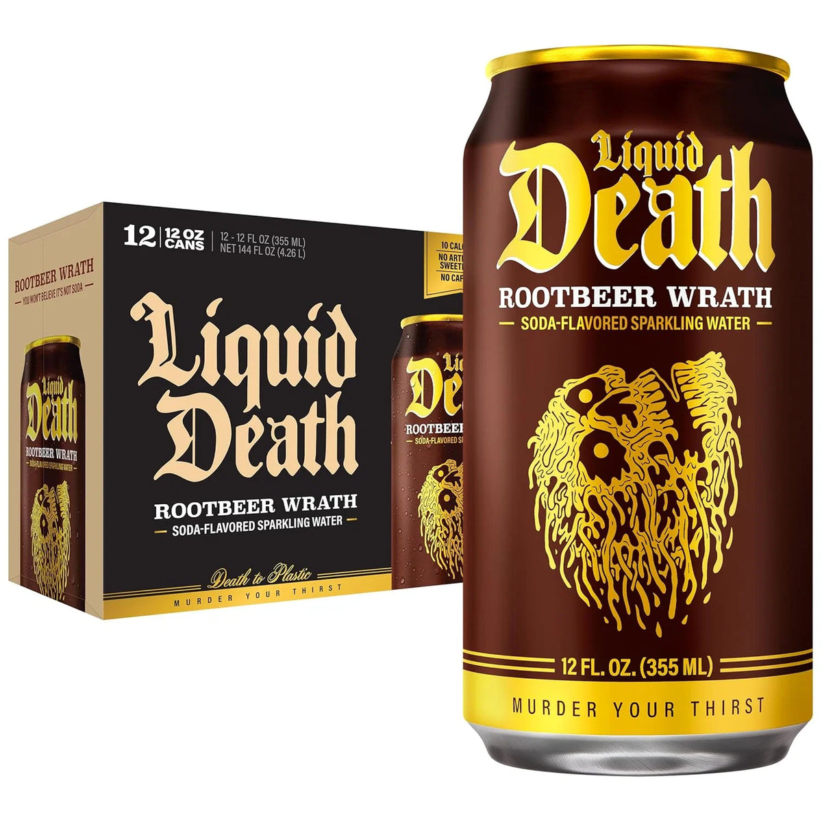 Liquid Death Soda-Flavored Sparkling Water - Rootbeer Wrath, Less Sugar*, Huge Flavor, No Caffeine, No Artificial Sweeteners, 12 Fl Oz (Pack of 12)