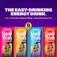 Liquid Death Sparkling Energy - Scary Strawberry, Zero Sugar Energy Drink, Unextreme Caffeine 100mg, Essential Vitamins, 12 Fl Oz (Pack of 12)