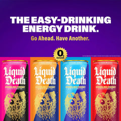 Liquid Death Sparkling Energy - Murder Mystery (Cherry, Cream, Spice), Zero Sugar Energy Drink, Unextreme Caffeine 100mg, Essential Vitamins, 12 Fl Oz (Pack of 12)